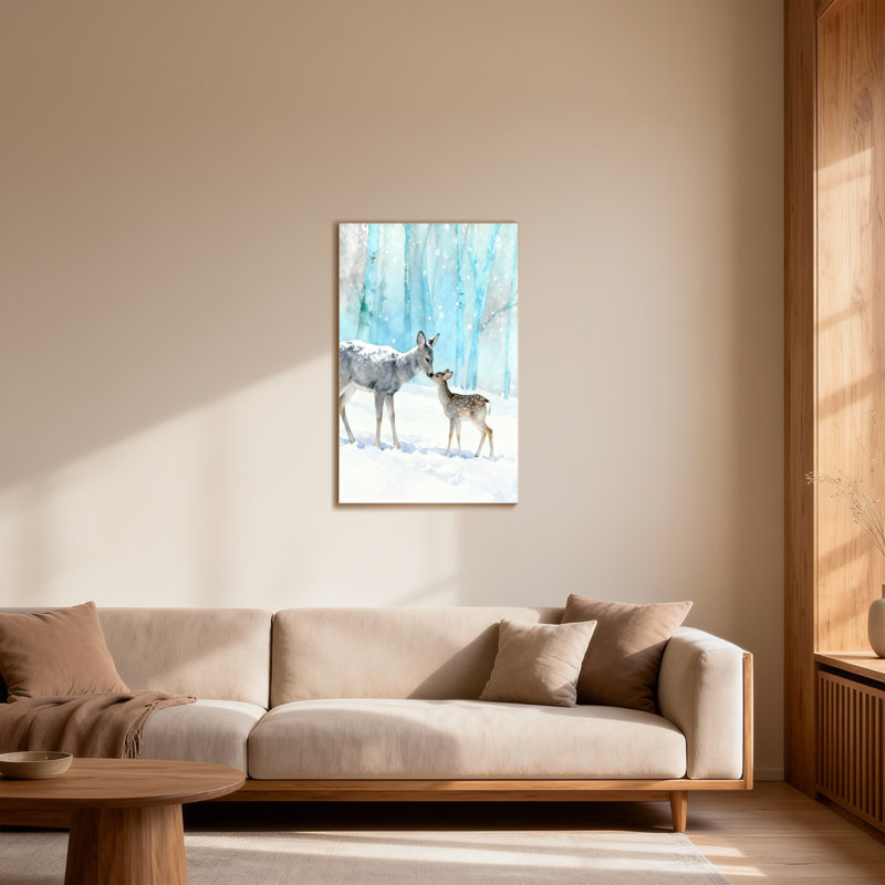 Animaux, hiver, forêt de cerfs, neige, scène artistique, H 18 po x l 12 po