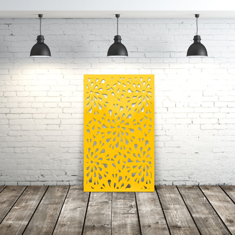 Panneau d'intimité en aluminium découpé au laser Curly Flower, L 24 po x H 36 po, Filon de cuivre