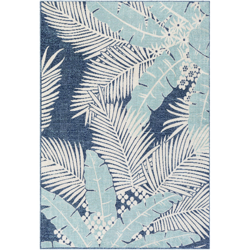Tapis bleu foncé / turquoise / gris Ajinkya, Rectangle 8 pi 10 po x 12 pi
