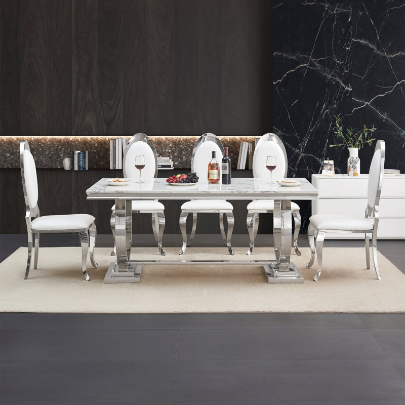 Table de salle à manger 70 po, Blanc, Argent argent