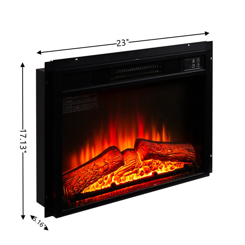 Foyer électrique mural 1400W, 120V, 23 pouces, écran à DEL, 3 intensités de flamme, température réglable, insert de foyer 23 po à réglage de l'heure, télécommande, bouton tactile, émission réaliste, 20 températures