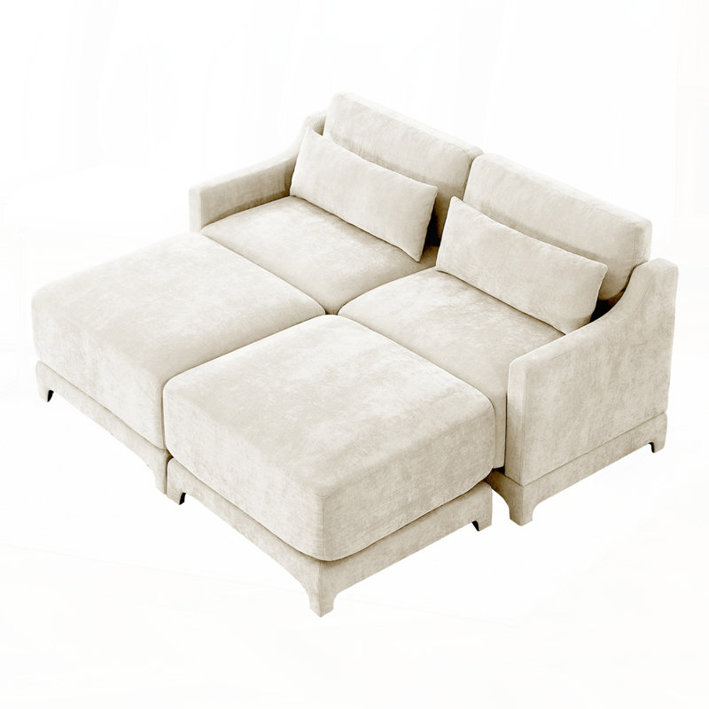 Élégant canapé rembourré en chenille avec conception modulaire et soutien lombaire pour la vie, 2, Beige