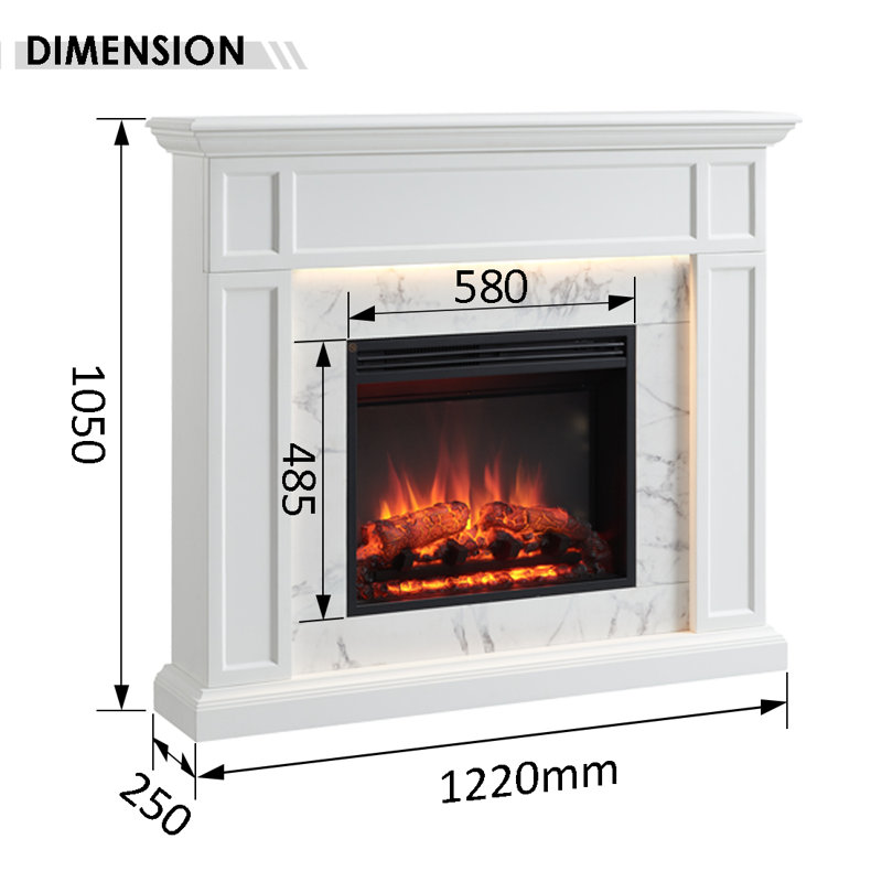 FLAMME 122cm W Electric Fire, White