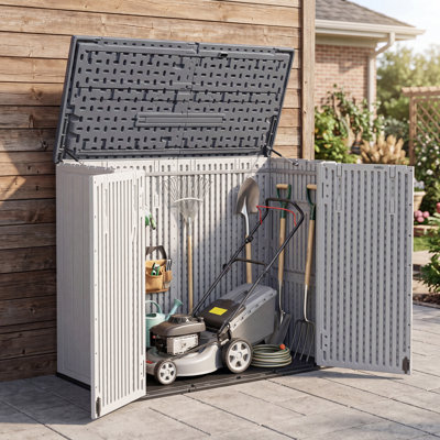 41 Cu. Ft. Horizontal Outdoor Storage Shed, Resin Garden Shed with Lockable Latch, Spring-Assisted Lid, UV Resistant & Weather Resistant for Patio and Backyard