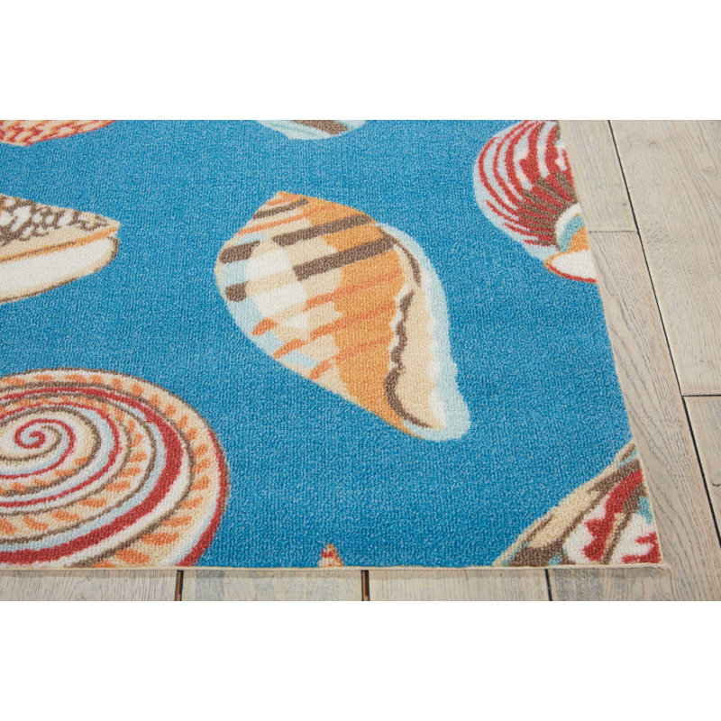 Azure Seashell Pattern 10' x 13' Synthetic Indoor/Outdoor Rug