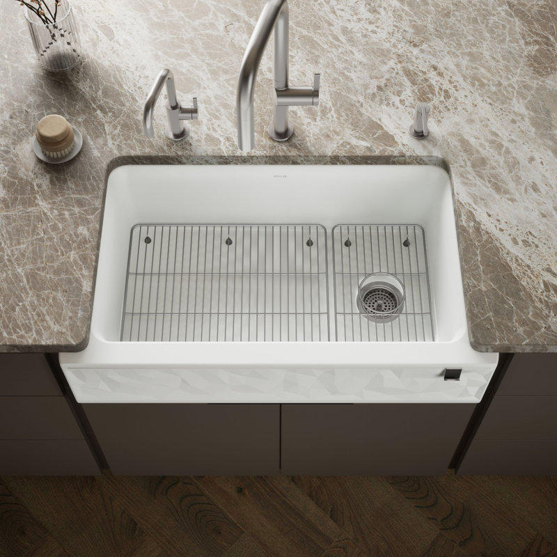 Cairn Undermount Single-Bowl Farmhouse Kitchen Sink, Matte White, Faceted