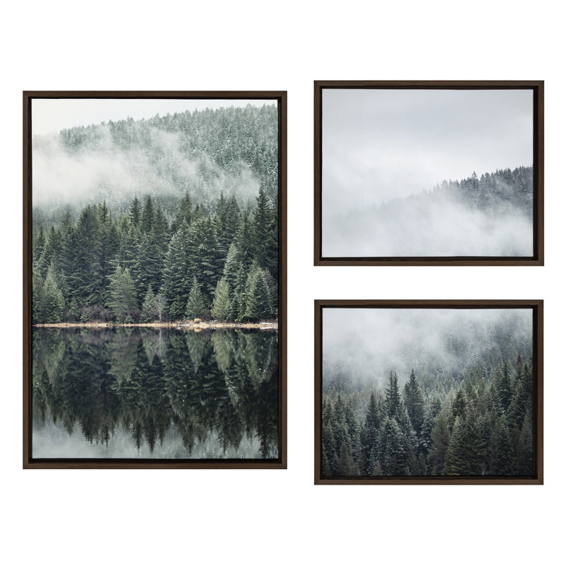 "Evergreen Reflections in Fog" par Emiko et Mark Franzen, ensemble de 2 toiles encadrées, Brun