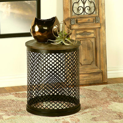 Natural and Black Drum Base Accent Table