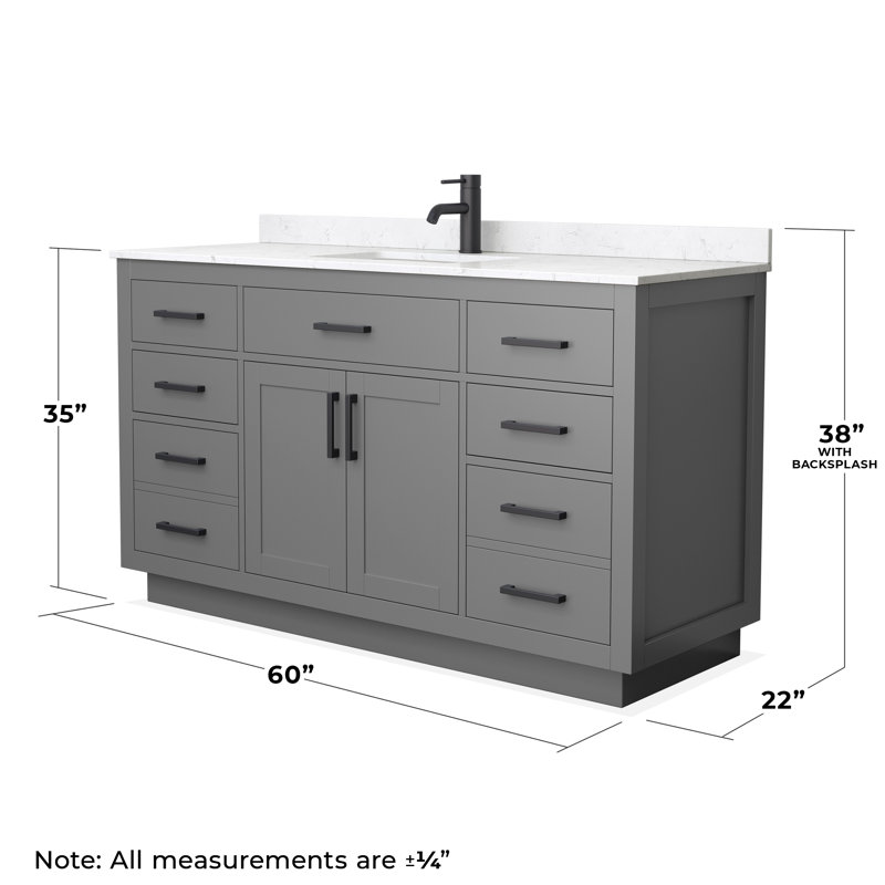Beckett TK 60'' W Single Vanity, Dark Gray, Carrara Cultured Marble, Matte Black