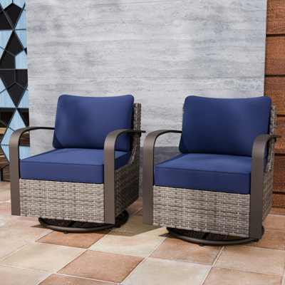 Patio Wicker Swivel Rocking Chairs with Cushions (Set of 2)