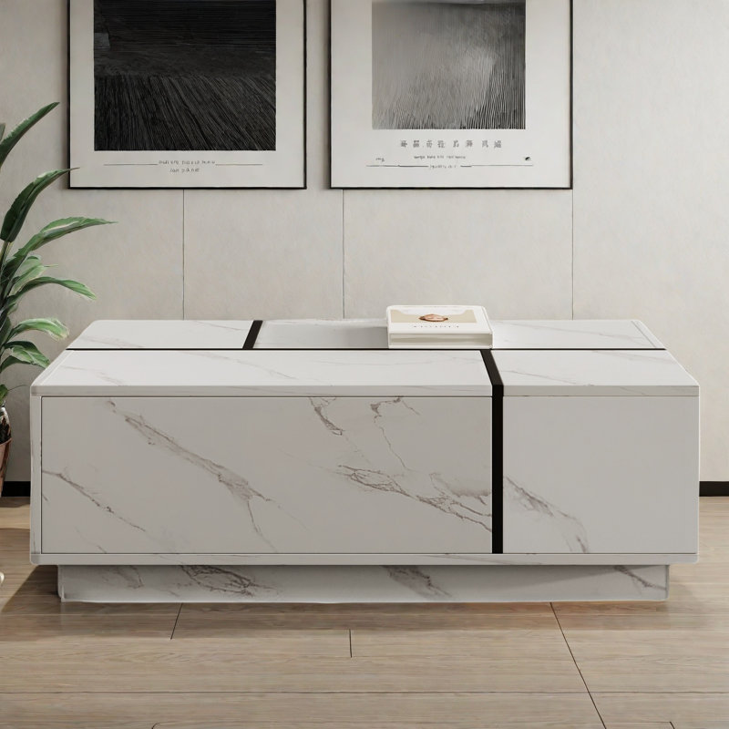 Rectangular Sliding Top Coffee Table With 2 Drawers And 2 Hidden Storage Compartments