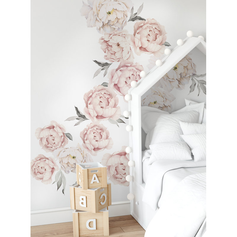 Adhésif décoratif pivoine Wanette, Rose lavis gris