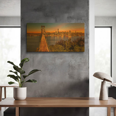 'Bay Bridge and Evening Commute' By John Gavrilis Gold Metal Wall Art, 24" x 12"