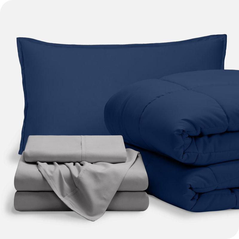 Lit dans un sac en microfibre 1800 de qualité supérieure 1800, Bleu foncé / gris pâle