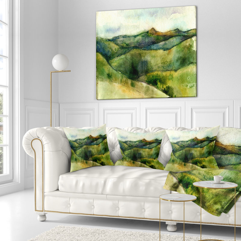 Coussin aquarelle Landscape Mountains, 18 po x 18 po, Coussin décoratif