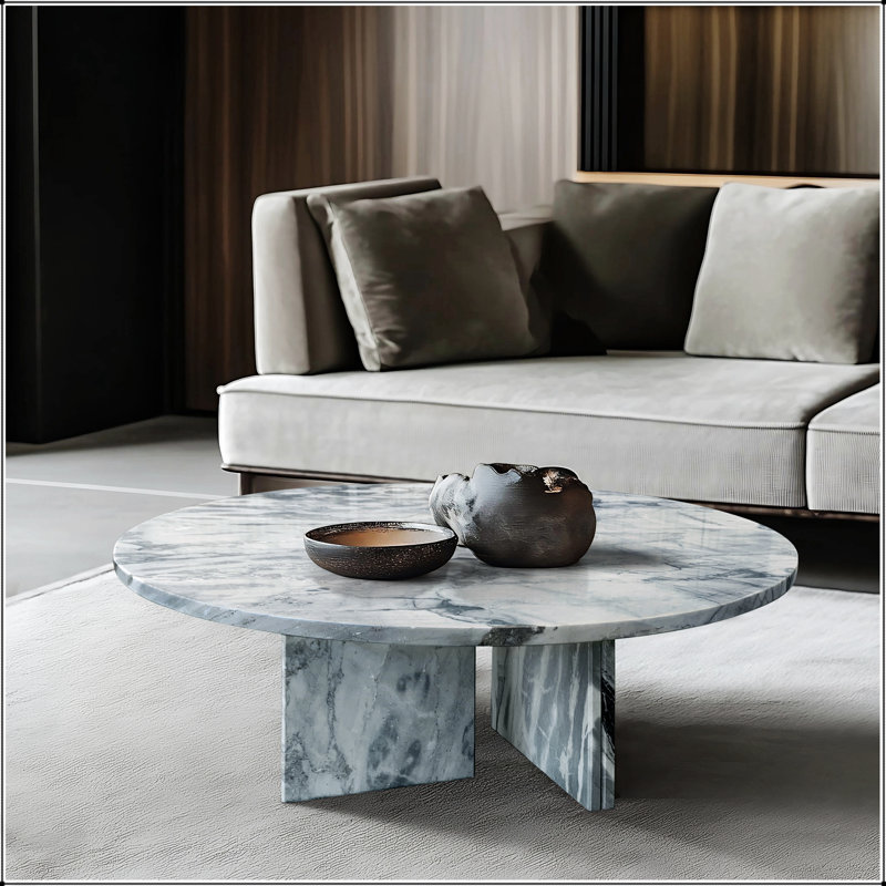 Table basse en marbre véritable bleu-gris véritable, compacte et élégante pour les espaces de vie modernes, Gris, Bleu/gris