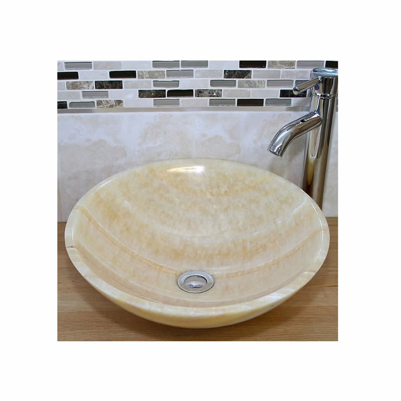 Belfry Bathroom Berrin 430mm Stone Round Countertop Basin Bathroom Sink with Faucet, Golden Onyx