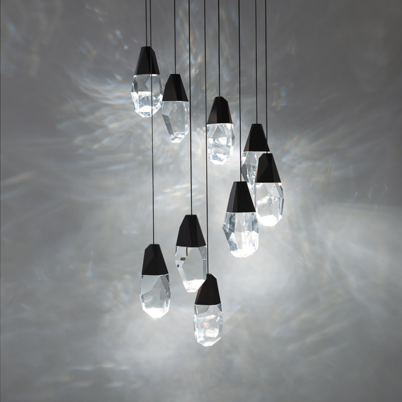 Martini 9 Light LED Multi-Light Pendant, Black, Optic Haze Crystal