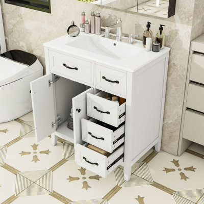 Meuble-lavabo contemporain avec lavabo en céramique et tiroirs à fermeture en douceur