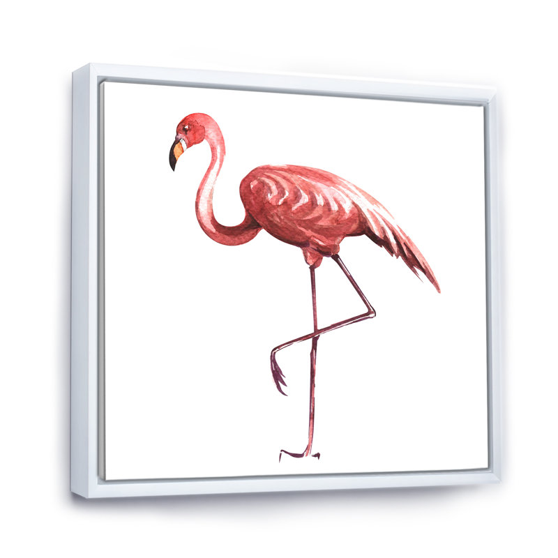 Flamant rose sur une patte - reproduction sur toile, H 36 po x l 36 po x P 1,5 po, Cadre flottant blanc