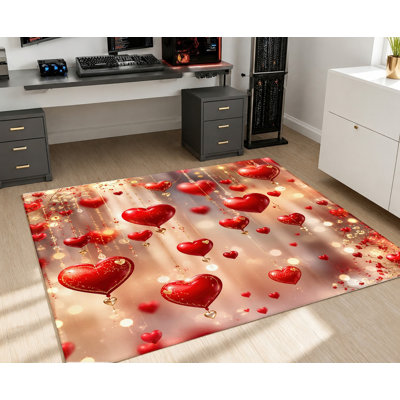 Tapis lavable à la machine à motif de cœur avec envers antidérapant, tapis de sol à motif romantique, décoration intérieure confortable pour le salon, la chambre à coucher, la Saint-Valentin, mariage, fête, dortoir