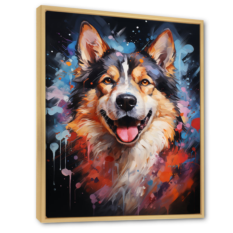 Chien Akita Aurora IV sur toile, Cadre naturel flottant, H 32 po x l 16 po x P 1 po