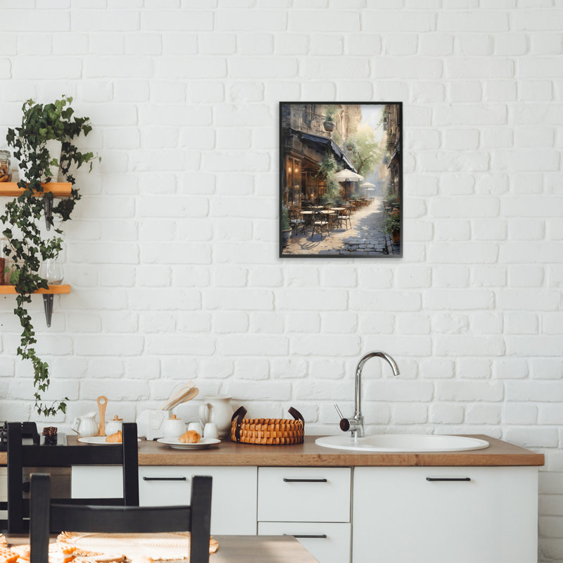 «Cafe In Paris Alleyway», estampe numérique, design par LSR Creative Studio, H 14 po x l 11 po, Giclée encadrée noir minuit