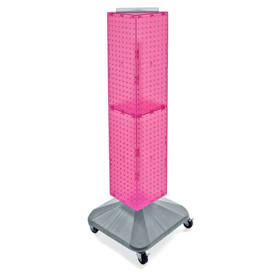 Four-Sided Pegboard Floor Display on Revolving Wheeled Base. Spinner Rack Tower.