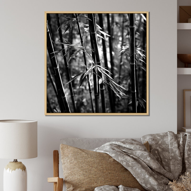 Forêt de bambou monochrome I - impressions sur toile de bambou_106665, Cadre naturel flottant, H 24 po x l 24 po x P 1 po