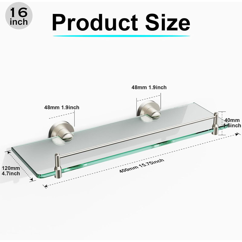 Glass Shelves For Bathroom, 1.6" H x 15.75" W x 4.7" D