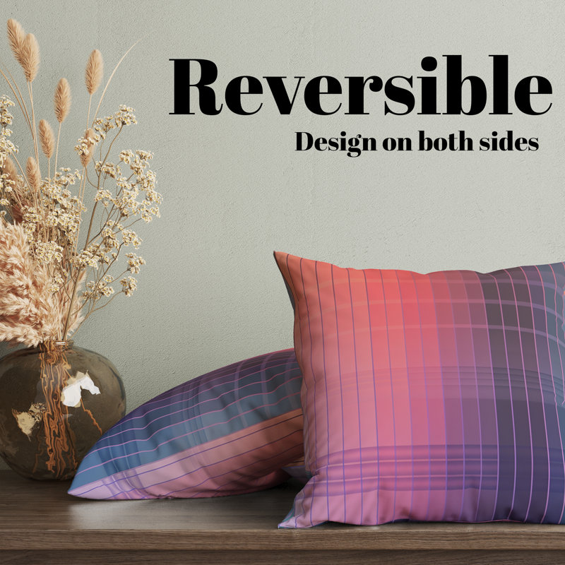 Reversible Pillow Cover, 18"H x 18"W, Pink/Purple/Blue/Striped