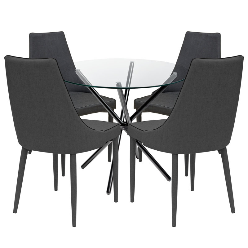 Ayarie 4 - Person Dining Set, Charcoal, Black