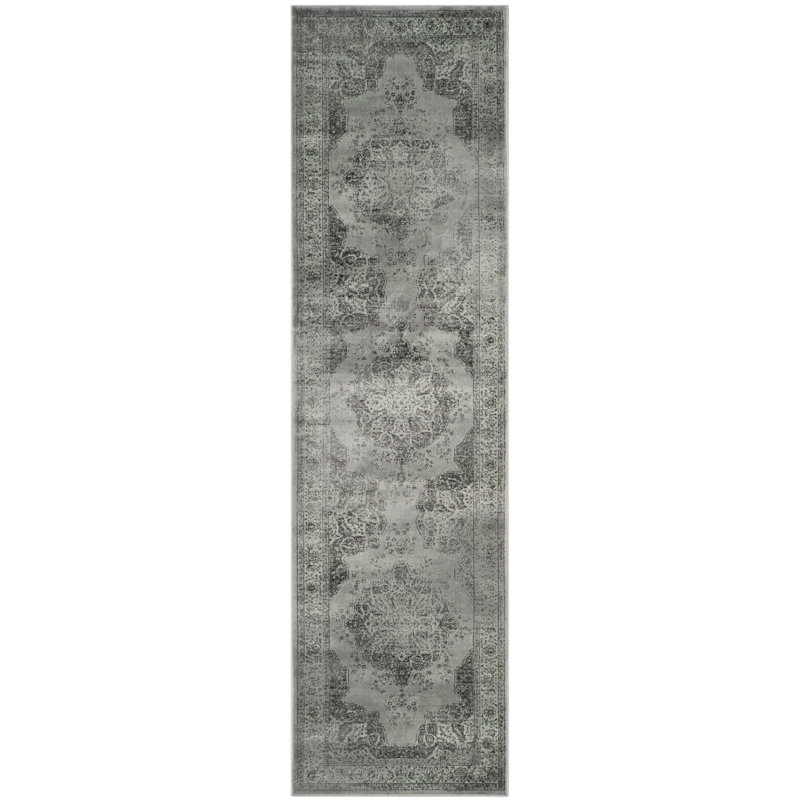 Tapis oriental gris Golub, Tapis de couloir 2 pi 2 po x 10 pi
