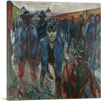 Travailleurs sur leur chemin vers la maison par Edvard Munch, reproduction d'art sur toile tendue