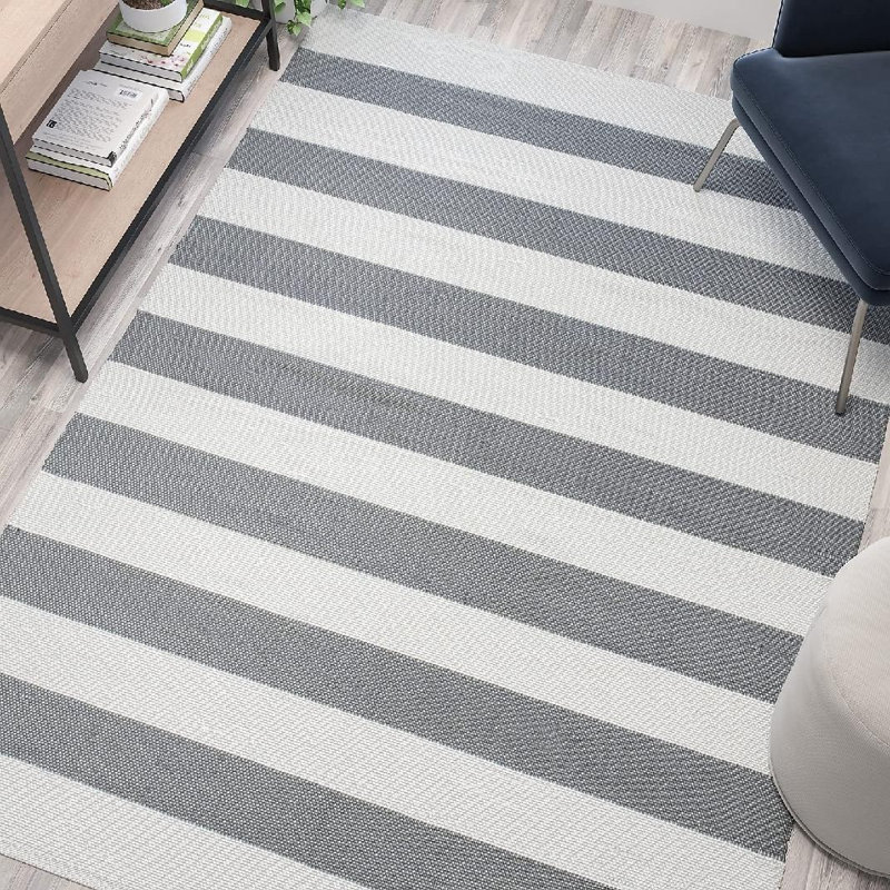 Tapis gris / blanc à motif abstrait tressé à la main All 5 pi x 7 pi Allona