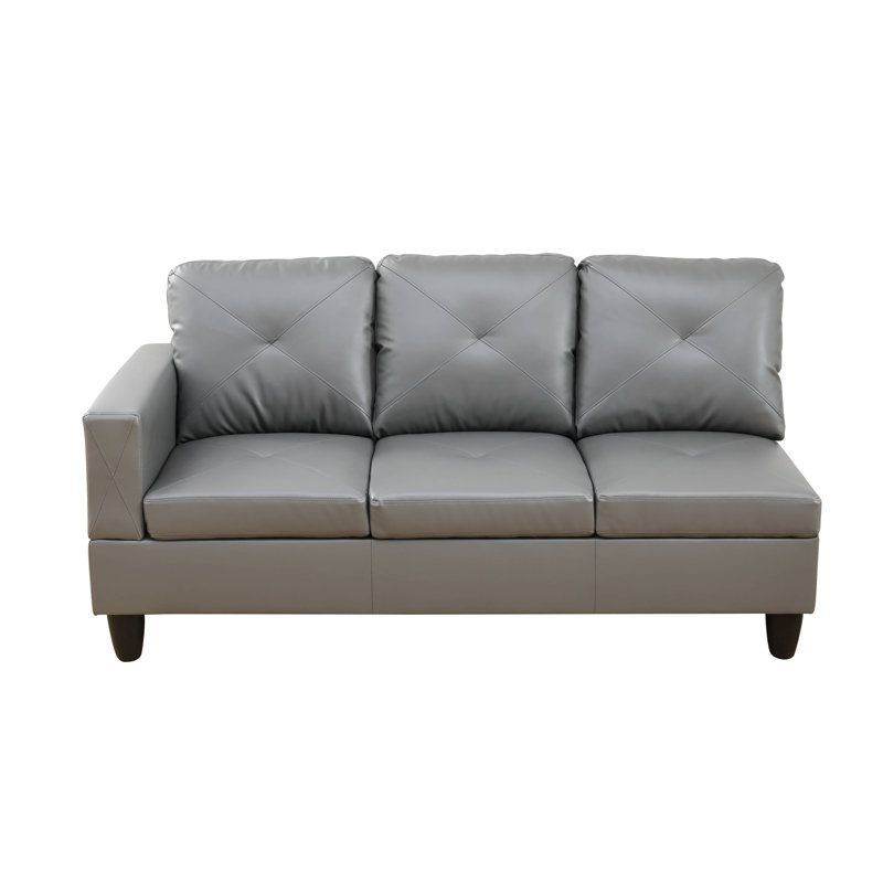 Monaco Vegan Leather 2-Piece Sectional Sofa Set With Chaise, Gray, Right Hand Facing
