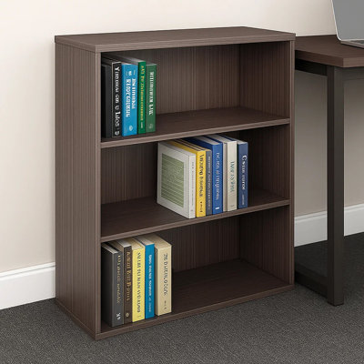 Mery 31 Inch Wide 3 Shelf Hutch Bookcase, Wire Hole, Driftwood Smoke Gray