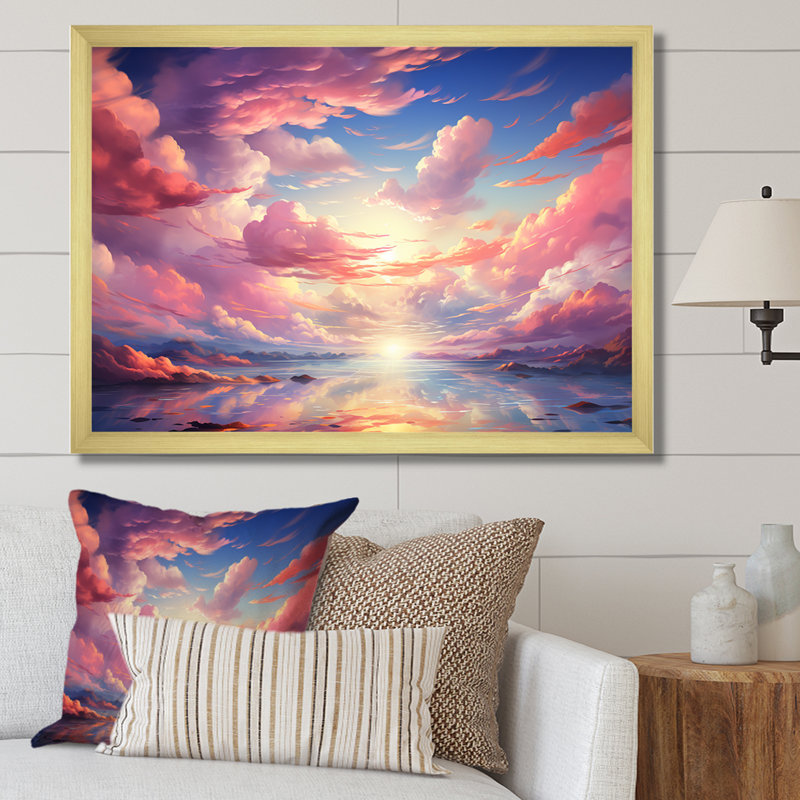 Kawaii Landscape Clouds - Clouds, reproduction d'art sur toile, H 34 po x l 44 po x P 1,5 po, Encadrement doré