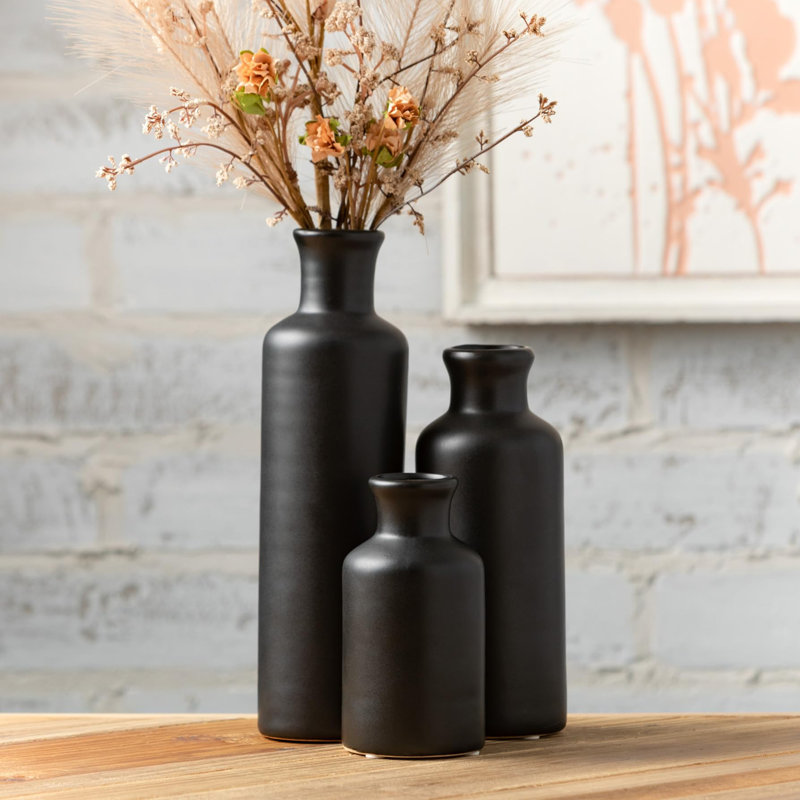 Ensemble de vases en céramique (3 pièces), Noir mat