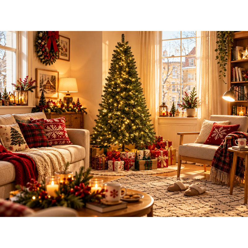 New 900 Warm White Lights，9FT Pre-Lit Spruce Christmas Tree