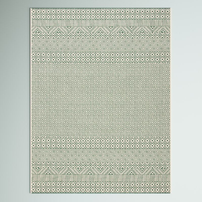 Tapis intérieur / extérieur vert foncé / beige Cate Southwestern, Rectangle 9 pi x 12 pi