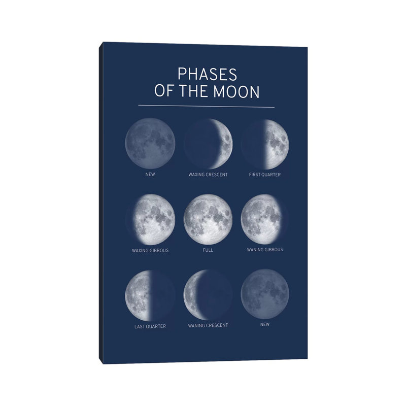 Phases Of The Moon Chart - Blue by GetYourNerdOn - Wrapped Canvas Painting, 20.32 cm H x 30.48 cm W