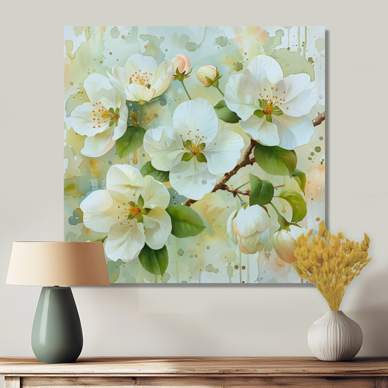 Symphonie de fleur de pommier blanc - décoration murale fleur de pommier, H 16 po x l 16 po, Sans cadre, métal