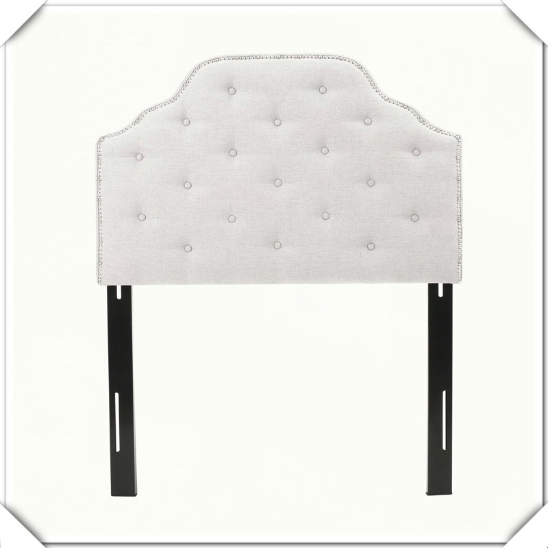 Tufted Upholstered Headboard Solid Wood Metal Legs Adjustable Height Nailhead Trim,Twin, Light Gray