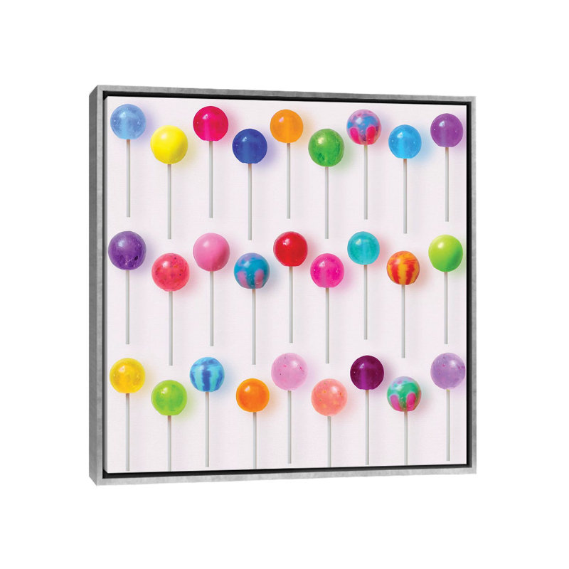 " Colourful Lollipops " by Erin Summer, No Mat, 18'' H x 18'' W x 1.5'' D, Silver Framed