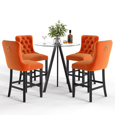 Tempered Glass Round Bar Table Set, Bar Height Set, Tempered Glass Round Dining Table And Height Bar Stools