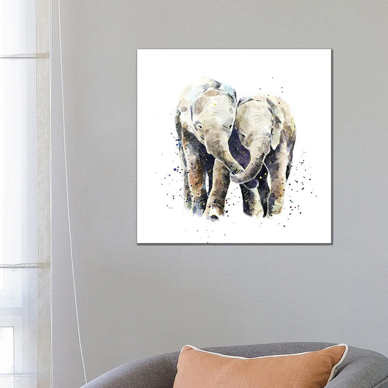 Two Elephants - Wrapped Canvas Painting, 66.04 cm H x 66.04 cm W x 3.175 cm D