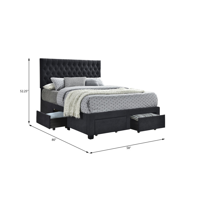 Lit tapissier standard capitonné, Gris, Double