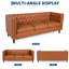 Canapé en cuir de polyuréthane de 81 po, canapé Chesterfield de 81 po avec siège profond et capitonnage à boutons de style Mid-Century de 81 po, brun clair cognac