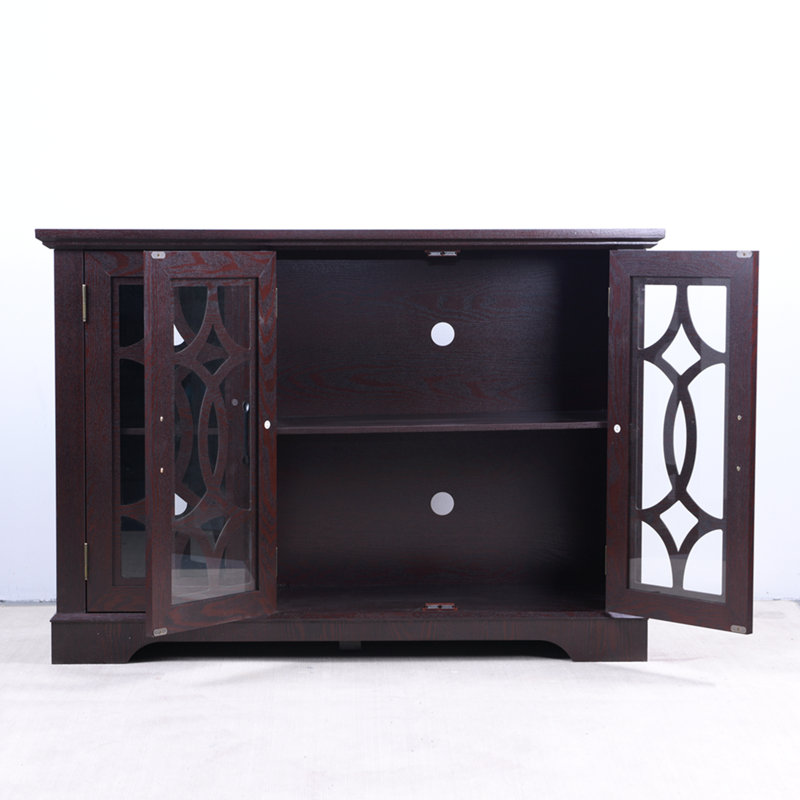 Armoire bahut 48,66 "x 15,55" x 34,06 "à 3 portes en verre trempé avec tablette réglable, rangement en MDF rouge sang de bœuf pour la salle à manger